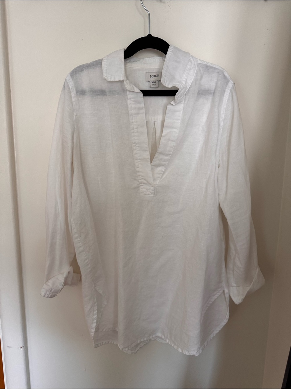 J. Crew White Linen Split V-Tunic